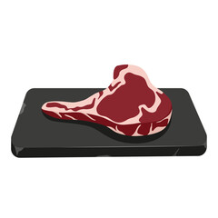 Uncooked beef steak on stone tray. Fresh red meat. Vector illustration