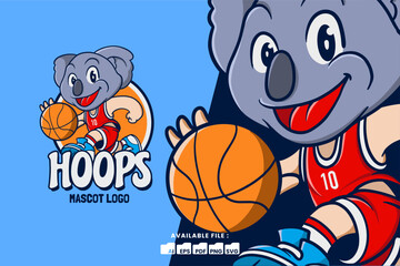 Naklejka premium Cartoon Animal Design Koala Playing Basketball Mascot Logo