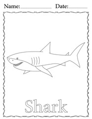 Shark Coloring Page. Printable Coloring Worksheet for Kids. Educational Resources for School and Preschool.