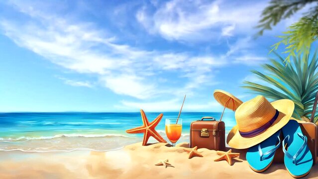 Summer vacation concept with tourist accessories in the beach
