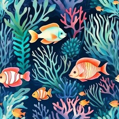 watercolor illustration fabric seamless patterns Tropical foliage with vibrant flowers