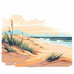 Ocean coastal dunes preservation flat design front view sand ecosystem protection theme water color Triadic Color Scheme