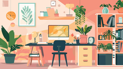 Modern home office designer workplace. Flat design illustration