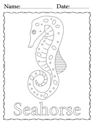 Seahorse Coloring Page. Printable Coloring Worksheet for Kids. Educational Resources for School and Preschool.