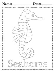 Seahorse Coloring Page. Printable Coloring Worksheet for Kids. Educational Resources for School and Preschool.