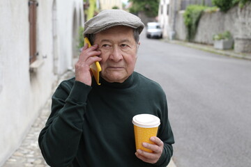 Fototapeta premium Frustrated senior Hispanic man on the phone 