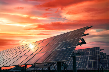 Solar Panel Against Sunset Sky, Symbolizing Clean Energy and Nature's Power.