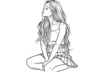 Elegant teenage girl sitting with long flowing hair