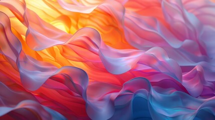 Obraz premium colorful abstract painting. It has a wavy pattern and a gradient of colors, including pink, blue, orange, and yellow.