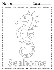 Seahorse Coloring Page. Printable Coloring Worksheet for Kids. Educational Resources for School and Preschool.