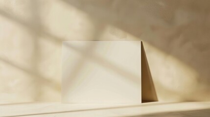 vertical light beige card with rounded corners on table, minimalistic,