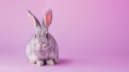 Minimal portrait easter bunny with pink ribbon