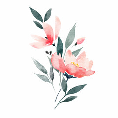 Beautiful floral composition with abstract watercolor hand drawn flowers. Stock clip art illustration. Floral bouquet.