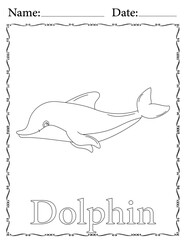 Fototapeta premium Dolphin Coloring Page. Printable Coloring Worksheet for Kids. Educational Resources for School and Preschool.