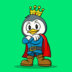 A Cute Penguin King with Crown Cartoon Vector Illustration. Icon Concept Isolated
