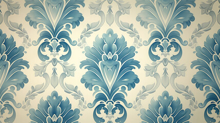 Elegant Blue Floral Damask Wallpaper Design