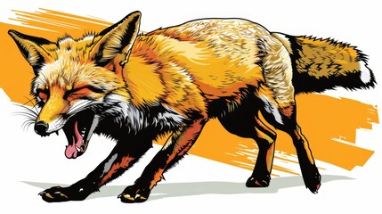 Naklejka premium Detailed fox illustration with a painted effect, ideal for wildlife and artistic themes.