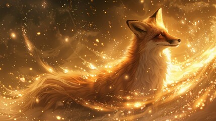 Naklejka premium Fiery fox against a cosmic backdrop, perfect for imaginative and fantasy-related projects.