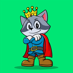 A Cute Racoon King with Crown Cartoon Vector Illustration. Icon Concept Isolated