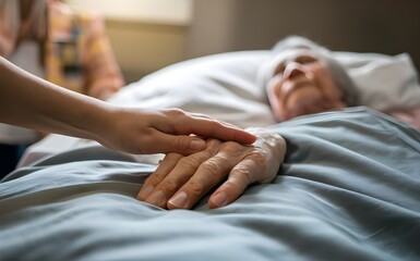 Senior woman in hospital bed