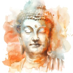 Watercolor Buddha on white, color illustration generated with AI 