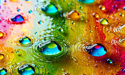 Bright multi-color background with drops and bubbles