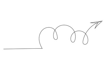 Line Art Arrow. Editable vector Thin Outline Stroke Curve Contour. Way Motion Trajectory Path Direction Symbol Element Icon