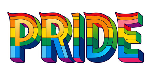 Rainbow colors phrase "PRIDE" . Isolated png image with no background. Lgtb pride.