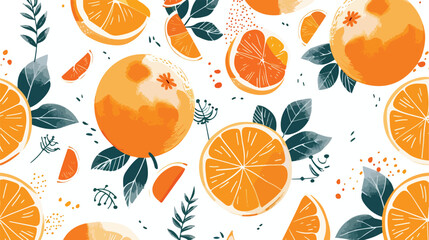 Pattern with orange fruits and leaves on a white back