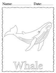 Whale Coloring Page. Printable Coloring Worksheet for Kids. Educational Resources for School and Preschool.