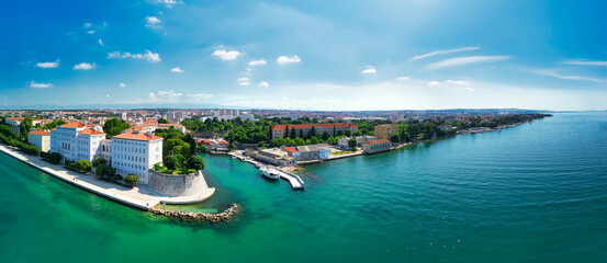 Panoramic aerial view of Zadar skyline from the sea, Croatia