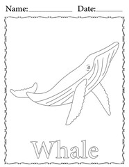 Whale Coloring Page. Printable Coloring Worksheet for Kids. Educational Resources for School and Preschool.