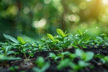 A field of green plants with a few dots on them