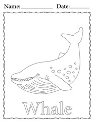 Whale Coloring Page. Printable Coloring Worksheet for Kids. Educational Resources for School and Preschool.
