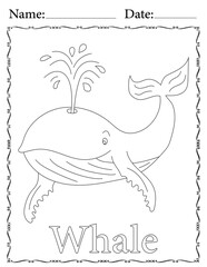 Fototapeta premium Whale Coloring Page. Printable Coloring Worksheet for Kids. Educational Resources for School and Preschool.