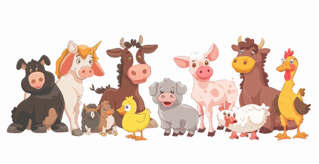 a group of farm animals standing next to each other