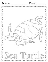 Sea Turtle Coloring Page. Printable Coloring Worksheet for Kids. Educational Resources for School and Preschool.