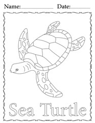 Sea Turtle Coloring Page. Printable Coloring Worksheet for Kids. Educational Resources for School and Preschool.