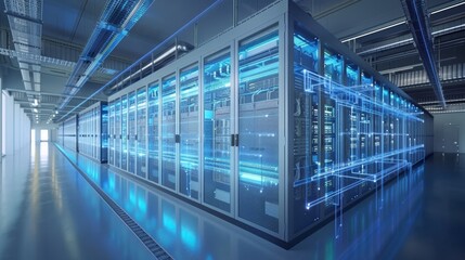 Fototapeta premium 3D animated sequence showing the progression of a data center from its construction phase to becoming fully operational