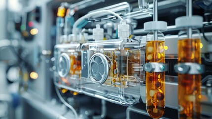 Fototapeta premium Dialysis machine showing filters and fluid management system.