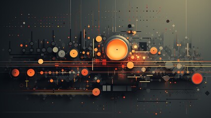 Retro Tech Interface A minimalist background inspired by old computer interfaces, featuring dots forming grids, buttons, and simple geometric patterns in muted tones