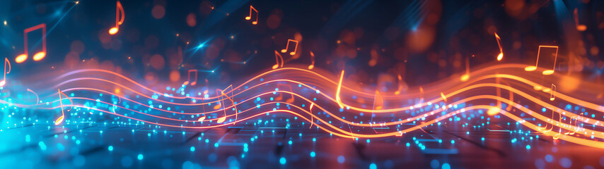 Melody flowing music wave  abstract background showing colourful music notes which are musical notation symbols, stock illustration image