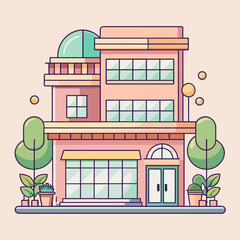 Obraz premium Minimalist commercial building, crafted in an adorable doodle style, Generative AI