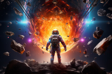 Astronaut facing stellar explosion