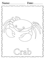 Crab Coloring Page. Printable Coloring Worksheet for Kids. Educational Resources for School and Preschool.