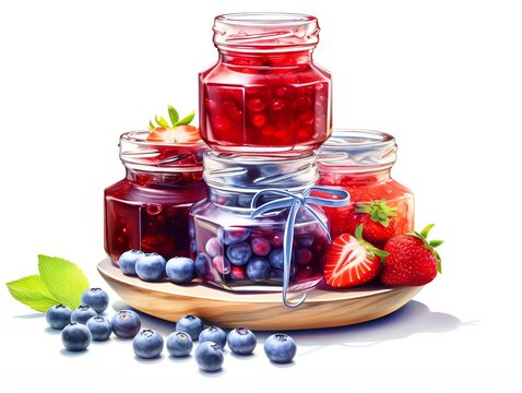recommend clip art: Mixed berry jam display flat design side view healthy snack theme 3D render complementary color scheme