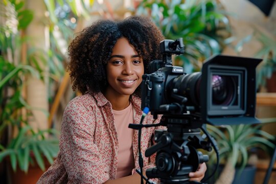 influencer sitting in front of the camera at home. generative ai - Powered by Adobe