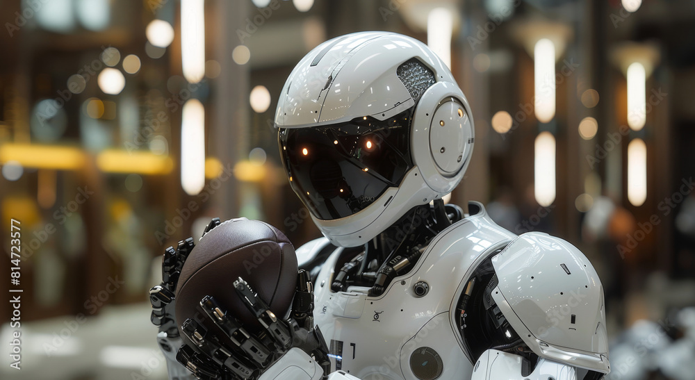 Poster Close-up of a robot with human-like features gripping a baseball, showcasing advanced robotics.