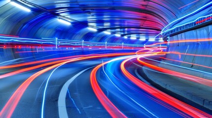 Futuristic neon tunnel, great for tech event backgrounds and modern design projects.