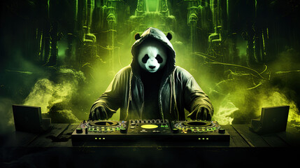 Panda mix. Dj bear in a hoodie.